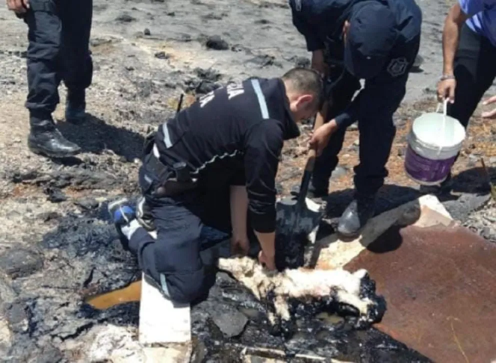 Efectivos policiales rescataron a un perrito que estaba atrapado