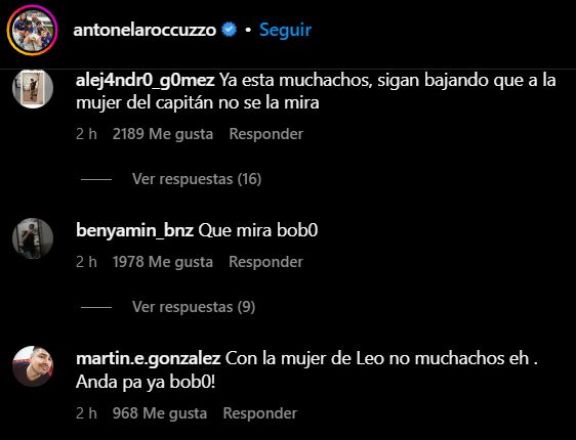 Capturas de los comentarios del posteo de Antonela