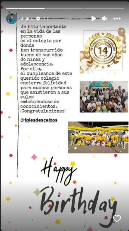 Historia de Shakira en Instagram.